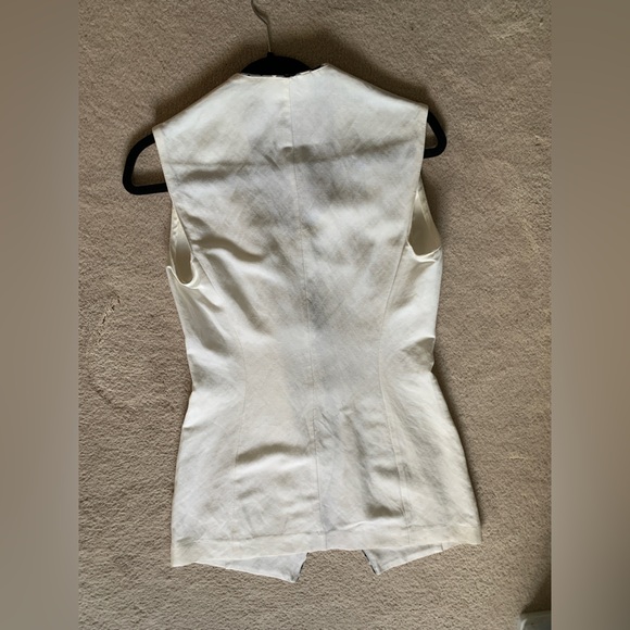 Vintage White Linen Mid Length Vest Waistcoat - Picture 7 of 7